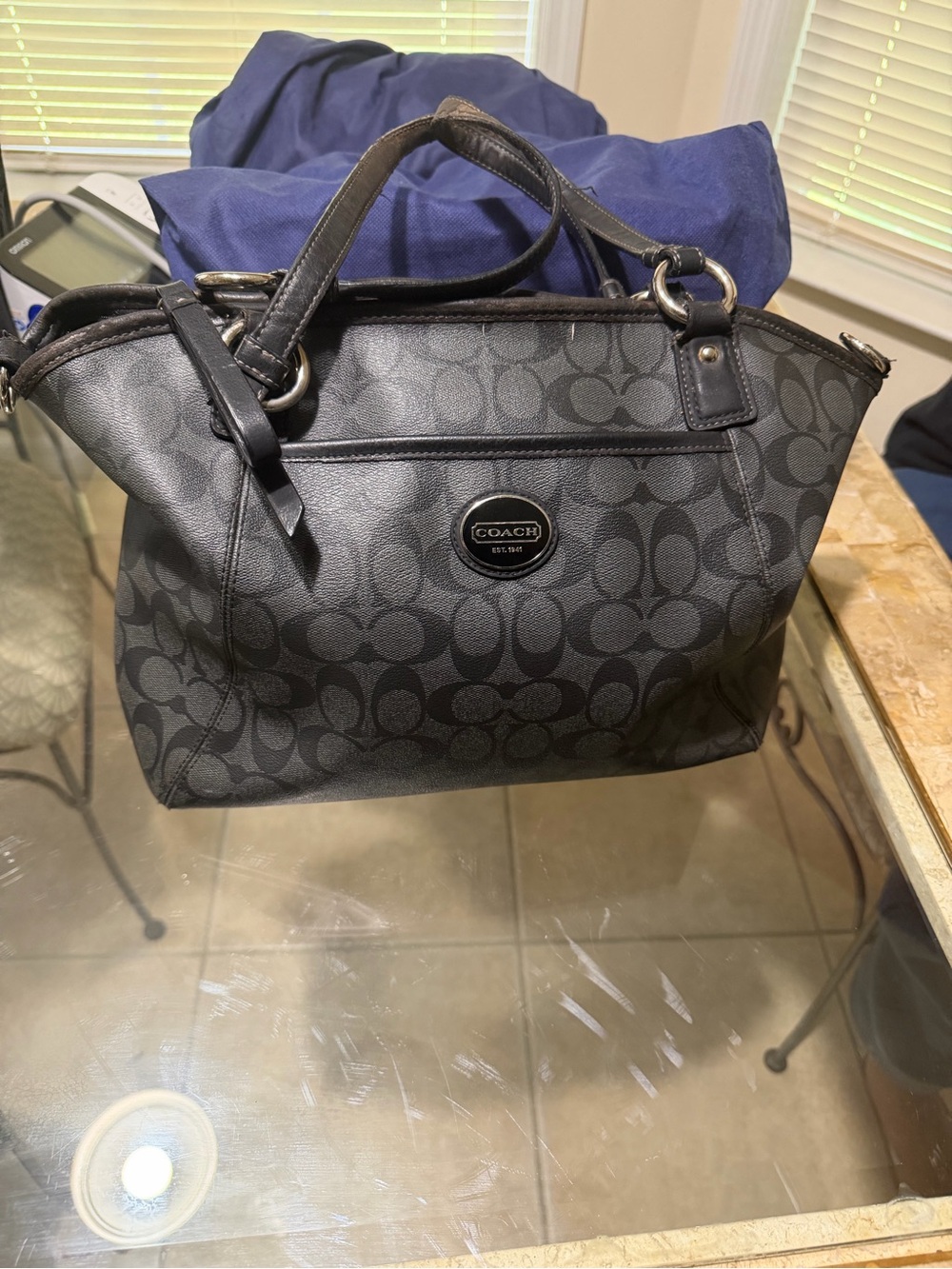 Coach Black Signature Satchel with Gray Monogram